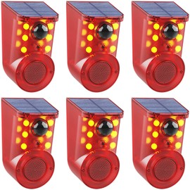 Solar Motion Sensor Alarm Device - Waterproof, Multi-Mode, Wide-Angle Sensing, 110dB Alarm & Strobe Lights for Indoor & Outdoor Security 6Pack