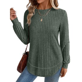 OFEEFAN Womens Sweaters Dressy Casual Plus Size Tops for Women Trendy Long Sleeve Tshirts Shirts Teacher Outfits Cute Green Tops L