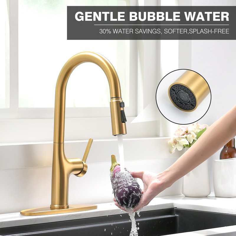 FROPO Gold Kitchen Faucets, Brushed Gold Kitchen Faucet with Pull