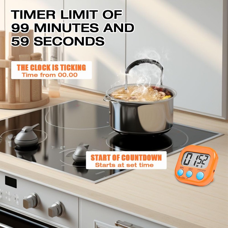 WDKXCN Magnetic Kitchen Timer, Pack of 6 Stopwatch Digital, 6