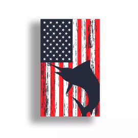 Real Sticky 5" USA Marlin Fish Flag Sticker American Fishing Car Vehicle Window Bumper Decal