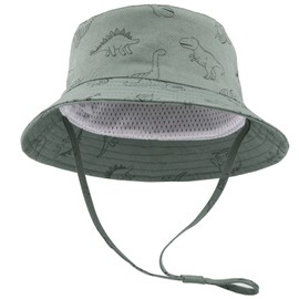 SEYUFN Bob Sun Hat Baby Fishing Hat with Wide Brim Sun Hat Girls Adjustable Cotton Hat UV Protection Summer Hat for Children, green dinosaur
