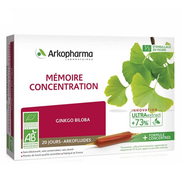Categories:Memory, concentration,Pharmacy ARKOFLUIDE BIO memory concentration GINKGO 20 vials 10ml