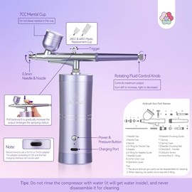 SAVILAND Aerógrafo para Uñas: Creatividad Ilimitada de Arte de Uñas Kit Pro de Aerógrafo de Doble Modo Recargable Boquilla de 0.3mm Set de Maquillaje 