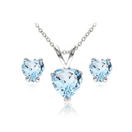Conjuntos de joyas para mujer, conjuntos de collar y aretes para mujer, joyas de piedra natal, piedras preciosas genuinas o sintéticas, solitario de corazón, collar con colgante, aretes de tuerca,