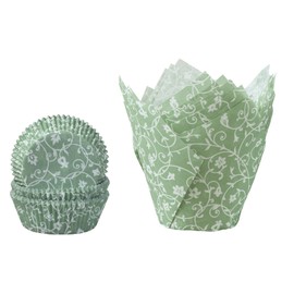 Demmler Muffin Cases - Cupcake Cases Set in Jade Made of Classic Muffin Cases and Tulip Wraps with White Classico Design - 84 Pieces - Made in Germany