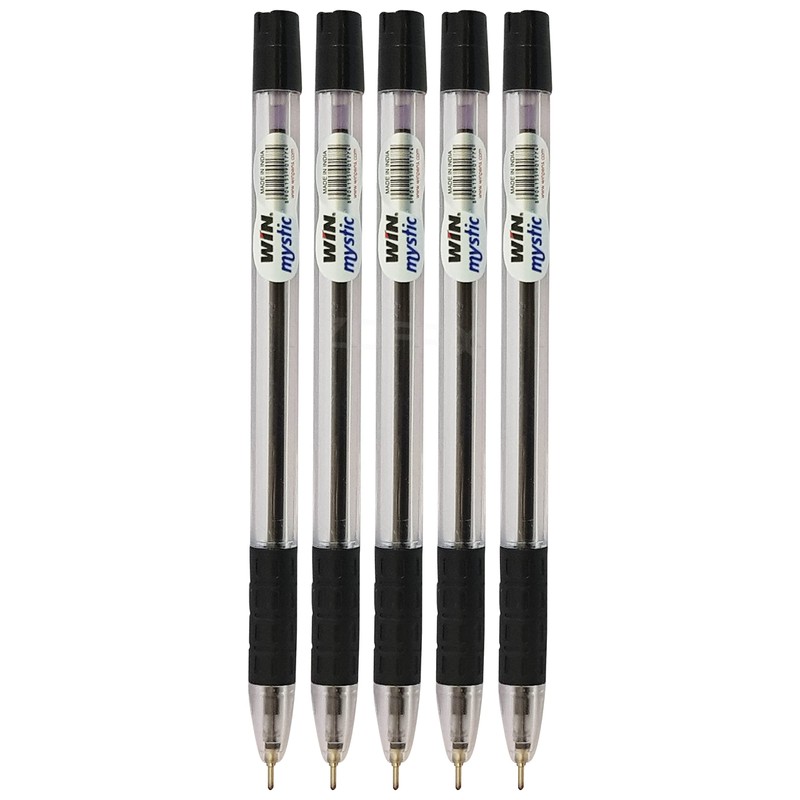 WIN 5 x 0.7mm Biro Tip Ball Pens Mystic BLACK