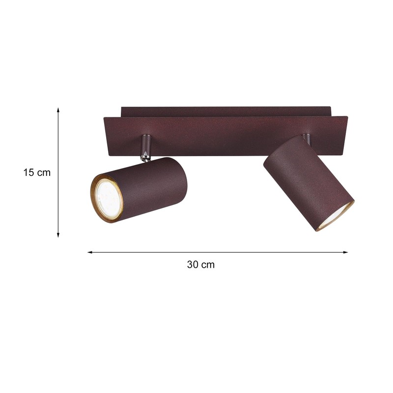 meineWunschleuchte 2-Bulb Ceiling Spotlight Metal in Rust Look, Matt, Width