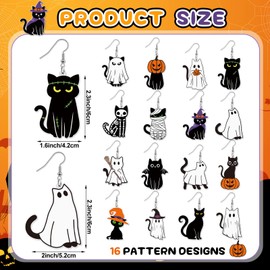 Tondiamo 16 Pairs Halloween Black Cat Earrings