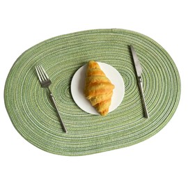 Pack of 6 Braided Placemats, Oval Placemats, Double-Sided Non-Slip Place Mats, Woven Place Mats, Heat Resistant for Dining Room, Kitchen, Wedding Party, 50 x 35 cm, Green