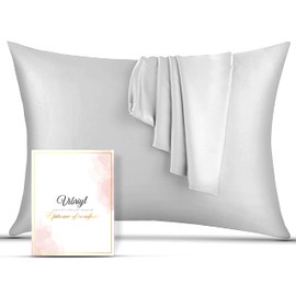VIBRIYL 19 Momme Silk Pillowcase Premium Double Sided 100% Mulberry Silk Pillowcase with Hidden Zipper Hypoallergenic for Hair and Skin Care UK Standard Size 75cm x 50cm (Silver Grey)