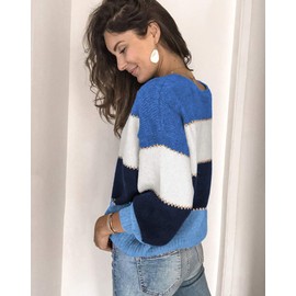 Ancapelion Women’s Striped Colour Block Jumper Long Sleeve Chunky Sweater Crew Neck Knit Pullover Tops Knitwear for Ladies