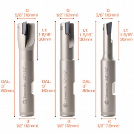 Tanomate Nickel Plated 3Pcs 1/2" Shank 90 Degree Square Shoulder Indexable Carbide End Mill Set, 3/8", 1/2", 5/8" Cutting Dia, 3" Length, with Aluminum Storage Case