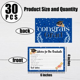 GHTRP 30 Graduation Party Advice Wishes Cards For Graduate Class Of 2025, High School, University Graduation Party, Graduation Wishes Card, Grad Game Activity Cards, 4 X 6 Blue - A01