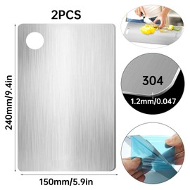 Jiavlyx 2 pieces chopping board, stainless steel, 24 x 15 cm, food grade chopping board, thickening titanium cutting board, antibacterial and anti-mould, easy to clean, for meat, vegetables, obs