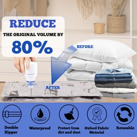 Tear-Proof Vacuum Storage Bags with Electric Pump, Reusable Space Saver Vacuum Storage Bags for Clothes, 4 Jumbo + 4 Large +4 Medium Vacuum Bags for Travel, Vacuum Bags for Luggage (12 PCS) (Grey)