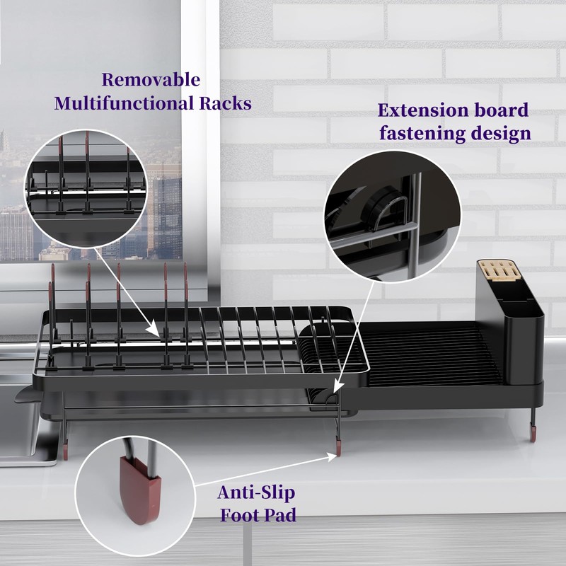 Aonee Dish Drying Rack, Extendable Dish Rack, Multifunctional Dish Rack