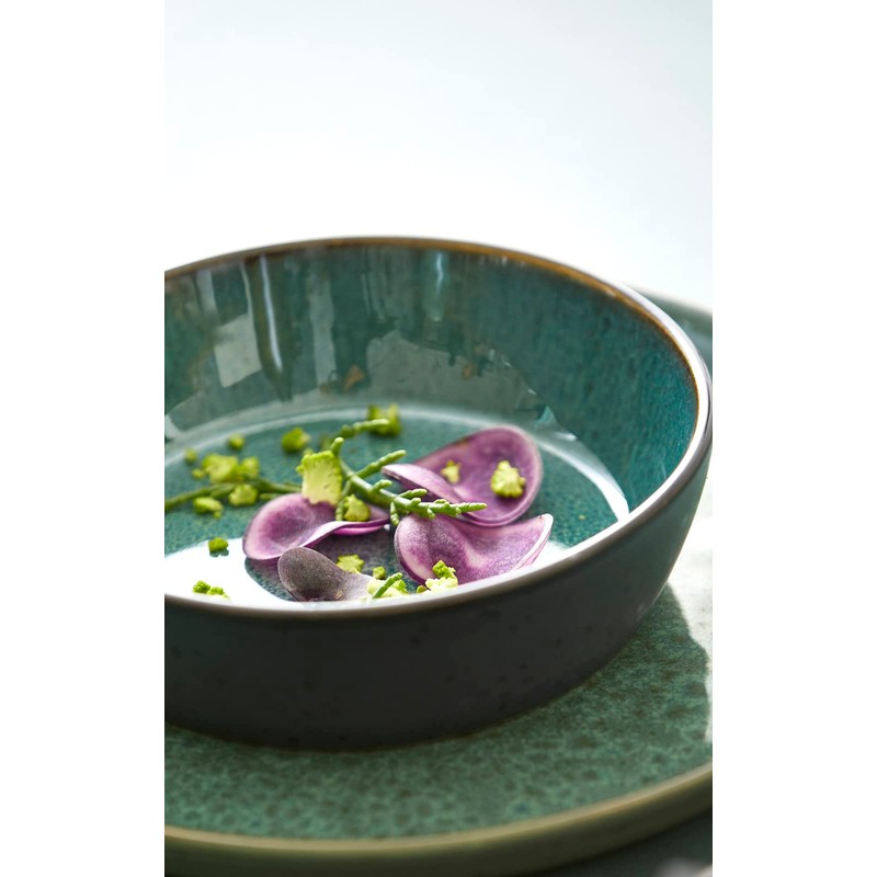 BITZ Stoneware Soup Bowl, 18 cm Diameter, Black/Green