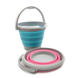 SAMMART 5L Collapsible Plastic Bucket - Foldable Round Tub - Portable Fishing Water Pail - Space Saving Outdoor Waterpot (5L Round Set of 2, Bright Blue + Pink)