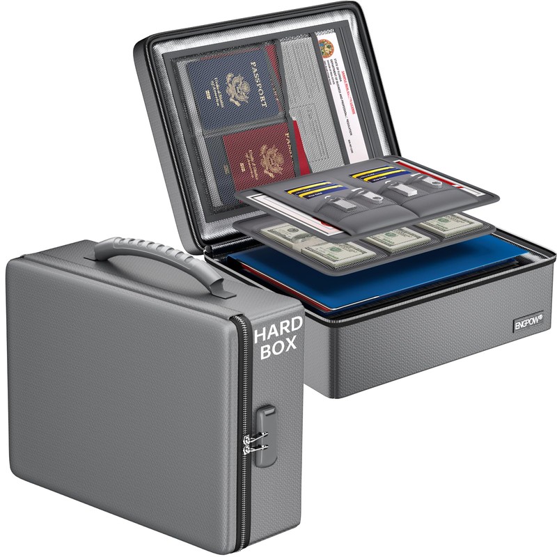 ENGPOW Fireproof Document Box, Hard Case File Box with Fireproof