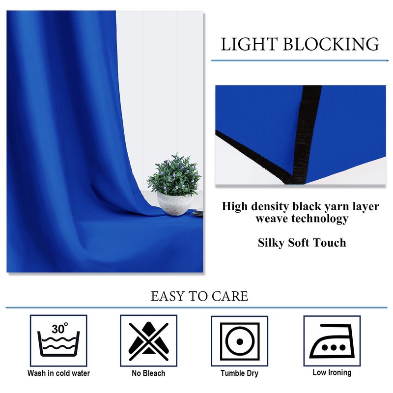 Diraysid Royal Blue Grommet Blackout Curtains for Bedroom Thermal Insulated