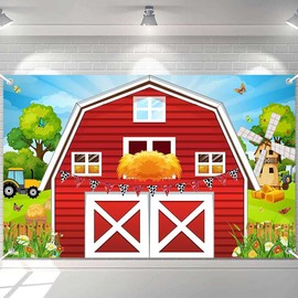 Ticuenicoa Farm Barn Door Backdrop Banner - Farm Birthday Party Supplies, Red Barn Door Photography Props, Photo Booth Backdrop for Themed Birthday Parties 70.8x43.3 Inches