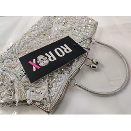 Ro Rox Gabrielle Vintage Retro Pearls Sequin Evening Flap 1920s 1950s Party Handbag, silver