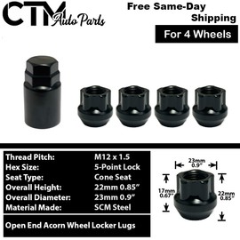 CTM 4x Black M14x1.5 Open End Anti-Theft Wheel Locks Toyota Lexus Aftermarket Rims
