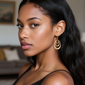 ALEXCRAFT Hängende Ohrringe Für Frauen Ohrringe Gold Hängend 3 Creolen Oval Gehämmert Leaveback Dangle Earrings Für Frauen Freundin Mama