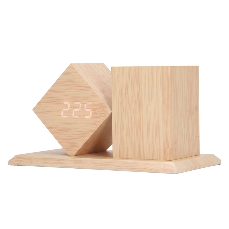 Pen Holder Clock Voice Control HD LED Display USB Battery