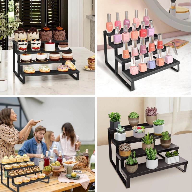 HomePekite Wood Cologne Organizer for Men,4 Tier Perfume Dresser Black