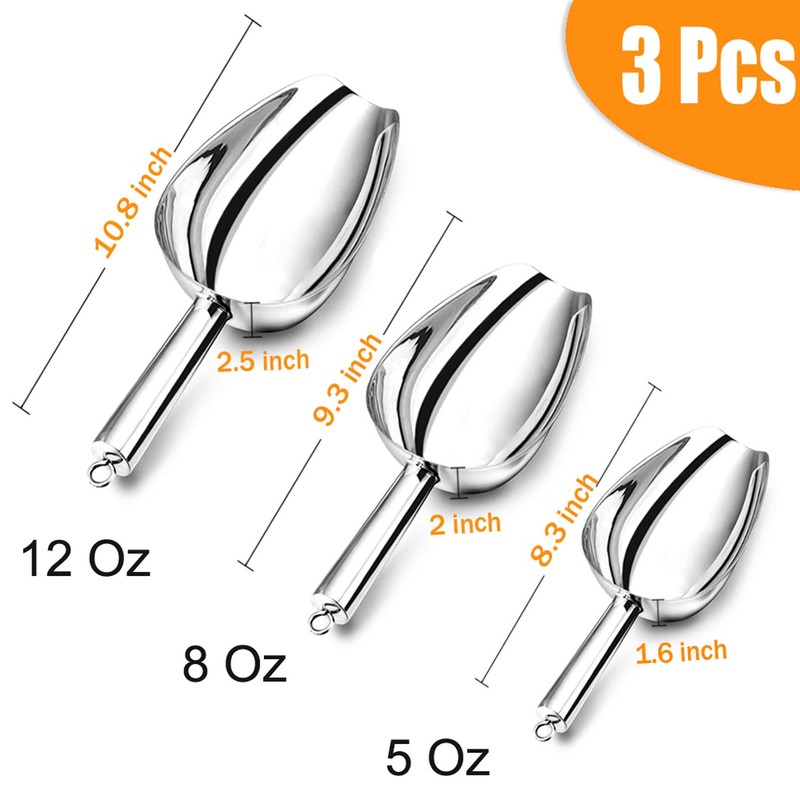 Ice Scoop Set, P&P CHEF 3-Pieces Stainless Steel Metal Food