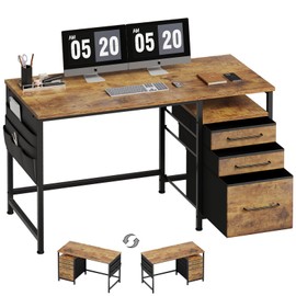 Maihail Computer Desk with Drawers, 47 inch Desk with 2 Drawers and Shelves, Office Desk with Storage, Desk with Storage Bag, Home Office desks with Drawers, Metal Frame for PC Laptop, Rustic Brown2