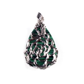 Zhepin Malachite Pray for Peace Flower Carved Gemstone Necklace Teardrop Necklace Unique Womens Gifts