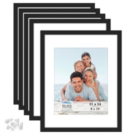 Icona Bay 11x14 Picture Frames with Removable Mat for 8x10 Photo (Black, 5 Pack), Modern Style Wood Composite Frames, Wall Mount Only, Bliss Collection