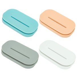 4 Pcs Self-Draining Plastic Soap Dish Soap Holder for Bathroom Sink Removable Soap Box with Drainer for Bathroom Kitchen. (White,Blue,Orange,Gray)