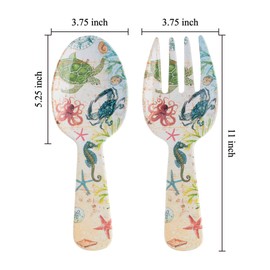 UPware 2-Piece 10.75 Inch Melamine Salad Server/Utensil. Includes Salad Spoon and Fork. (Sealife Crab)