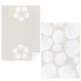 Qnhij Neutral Beach Kitchen Towels, Coastal Beachy Dish Tea Towels for Kitchen Decor, Beige White Seashell Nautical Hand Towels for Bathroom, Seashell Bathroom Decor, 16x24 Inch Set of 2