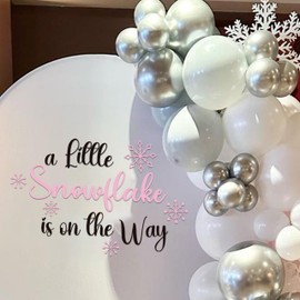 A Little Snowflake is On The Way Decal - Winter Baby Shower Gender Reveal Party Supplies,Snowflake Baby Shower Backdrop for Winter Wonderland(Pink Snowflake)