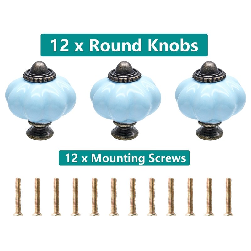 Cjueiom 12 Pack Ceramic Drawer Knobs, Baby Blue Vintage Cupboard