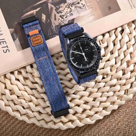 ANNEFIT Denim Watch Band, Casual Watch Replacement Band, Fabric Velcro Watch Strap, Quick Release, Nylon