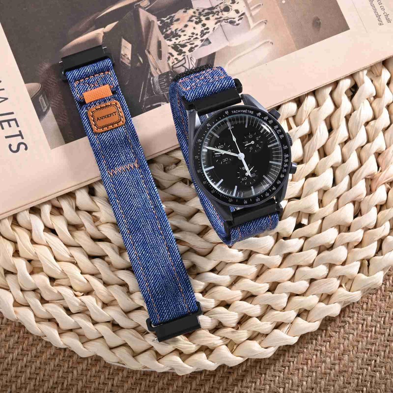 ANNEFIT Denim Watch Band, Casual Watch Replacement Band, Fabric Velcro
