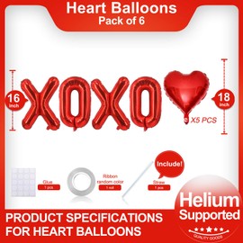 Red XOXO Ballloons Red Heart Balloons Red Valentins Day Decorations Balloons for Valentines Day Bridal Shower Wedding Party Decorations