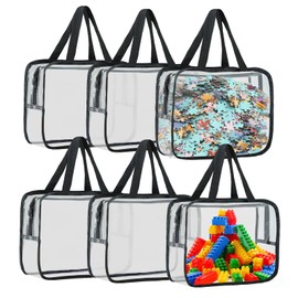 6 Pack Toy Storage Bags, Transparent PVC Toy Organizer with Zipper, Large Waterproof Reusable Travel Bags with Name Labels for Puzzles, Building Blocks, Board Game, Stationery, Books etc