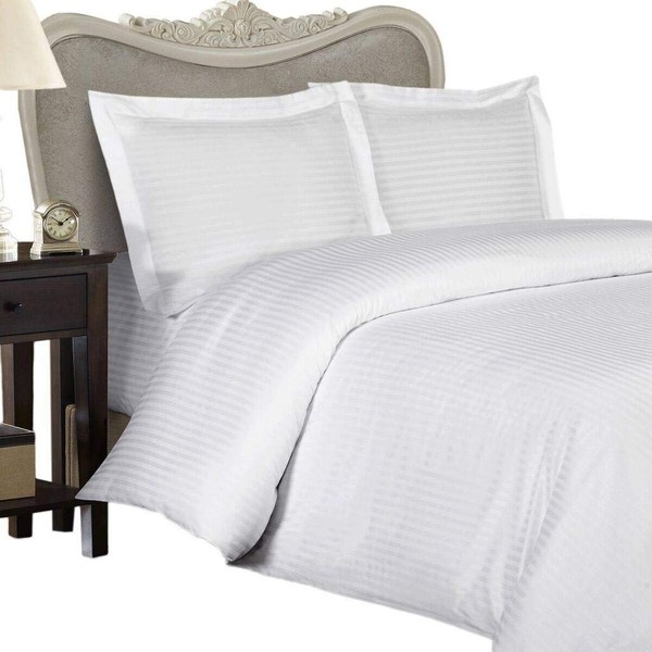 Luxurious Six (6) Piece WHITE Damask Stripe, CAL KING Size,