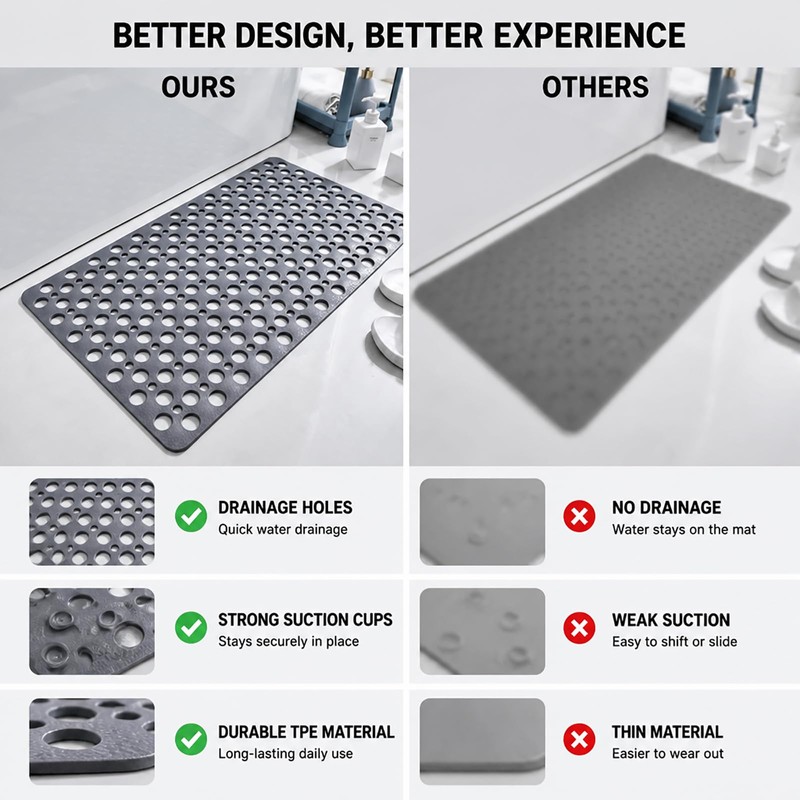 Bathtub Essentials Combo - Anti-Slip Bath Mat - Exfoliating Cloth