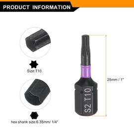 sourcing map 4pcs T10 Torx Screwdriver Bit 1/4" Hex Shank 25mm/1" Length Magnetic Star 6 Point Head Hex Bits S2 Steel Screw Driver Bit Industrial Grade Electric Drill Bits