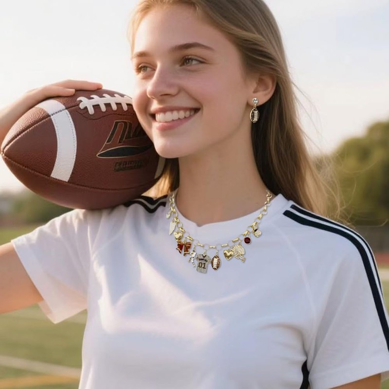 Football Earrings Necklace Set for Women Game Day Sport Lover