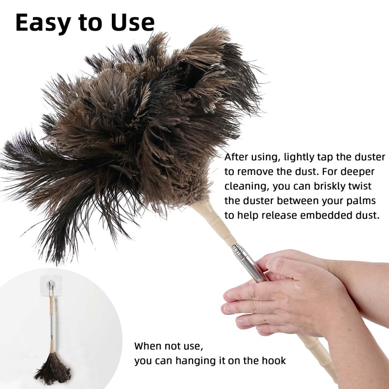 Feather Duster Extendable Handle，53In Telescopic Duster with 1 Ostrich Feather