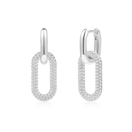 ALEXCRAFT Cubic Zirconia 925 Sterling Silver Hoop Earrings for Women Dangling Double Hoop Rectangle Paperclip Link Earrings